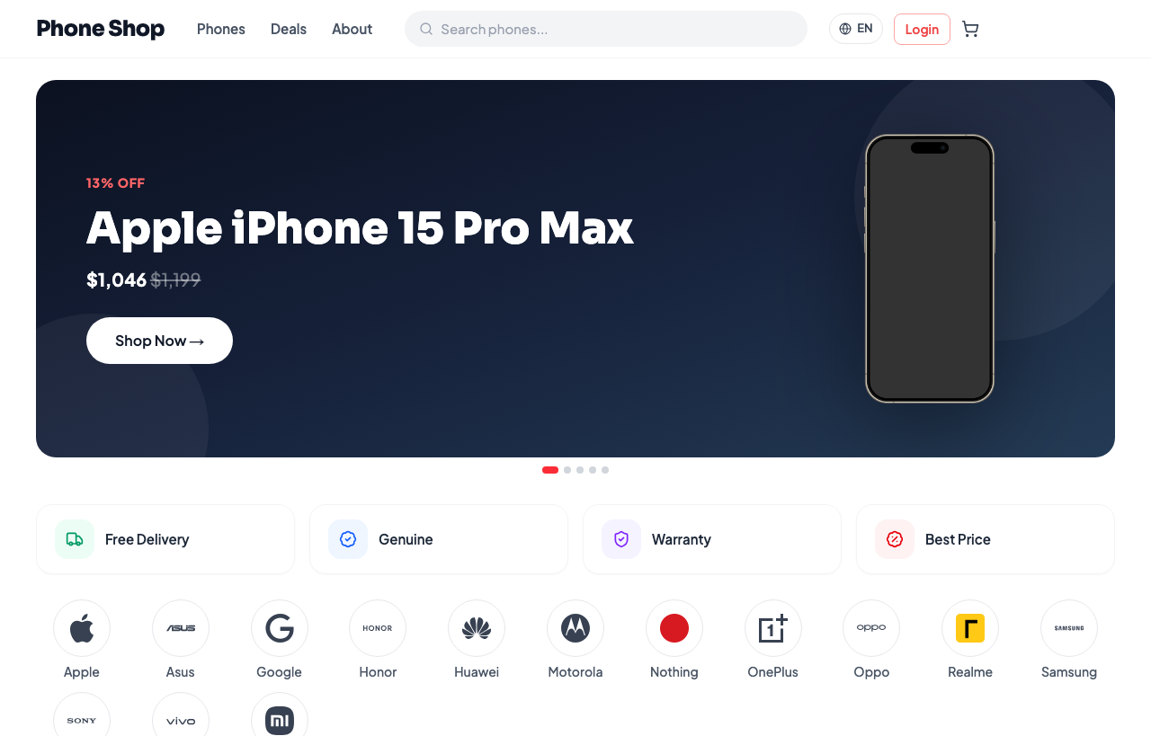Phone Shop — a live e-commerce app built by CamSaaS