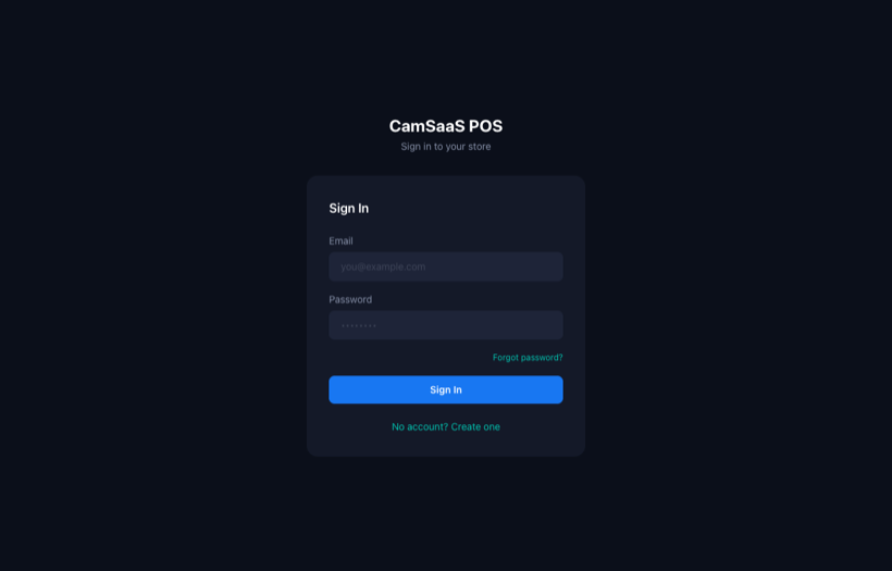 CamSaaS POS sign-in screen